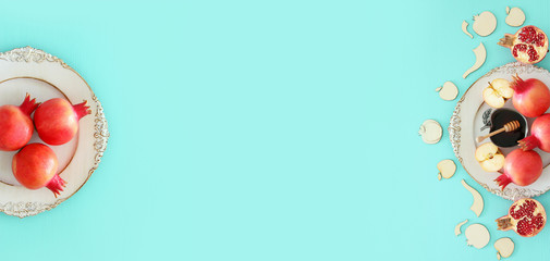 Rosh hashanah (jewish New Year holiday) concept. Pomegranate raditional symbol.