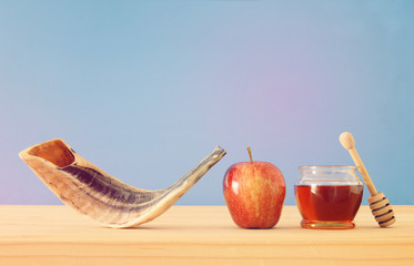 Rosh hashanah (jewish New Year holiday) concept. Traditional symbols.
