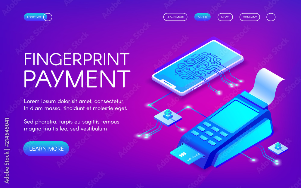 Poster fingerprint payment vector illustration of secure payment technology with personal authentication. s