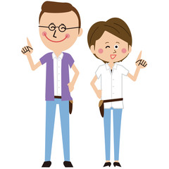 美容師の男女が指差し