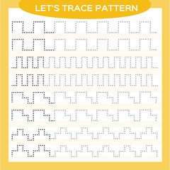 Tracing Lines Activity For Early Years. Special for preschool kids. Worksheet for practicing fine motor skills Tracing dashed lines. Improving skills tasks. Complete the pattern. Orange
