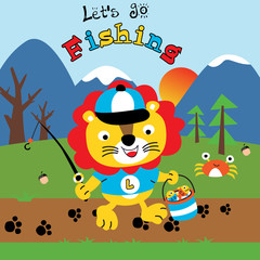 fishing time animal cartoon vector