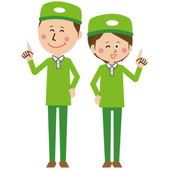 配達人の男女が指差し