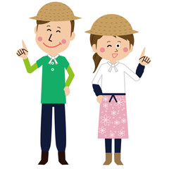 ポップな農家の男女が指差し