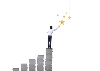 businessman reach target with star icon and rising graph