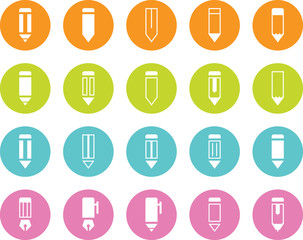 Colored Circle Pencil and Pen Various Icons