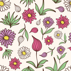 Colored Flowers and Leaves Pattern