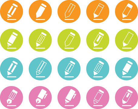 Colored Writing Pencil and Pen Icons