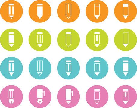 Colored Circle Pencil and Pen Various Icons