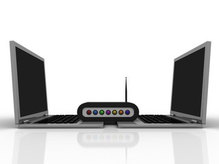 3d rendering Transmitter wifi modem with laptop

