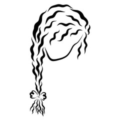 Modest girl with long pigtail, head, sketch