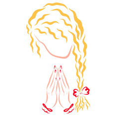 A girl with blond long hair humbly praying to God