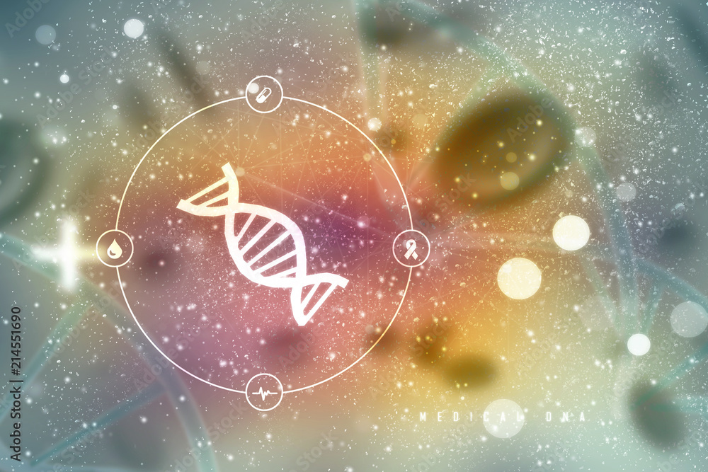 Poster 2d render of dna structure, abstract background