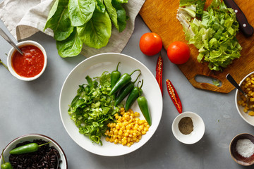 prepared products cooking taco salad top view