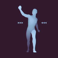 Fototapeta na wymiar Leadership concept. Human with arm up. Silhouette for sport championship. 3D Model of Man. Vector Illustration.