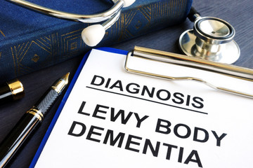 Diagnosis Lewy body dementia on a hospital desk.