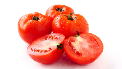 Close up of Fresh tomatoes on white background