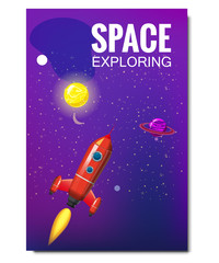 Fototapeta premium Outline outer space rocket space travel, exploration of the universe, other planets, flying rockets, stars of distant galaxies, template of flyear, magazines, posters, book cover, banners. Vector