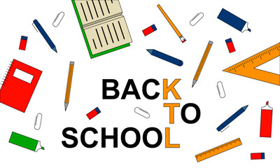 Back to school vector poster and banner with colorful school elements. Vector illustration.