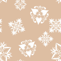 White floral seamless pattern on beige background