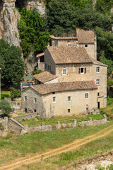 Fototapeta na wymiar Old stone houses of the small French village Labeaume on the river Ardeche