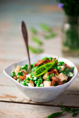 Creamy Green Pea Salad with Bacon.selective focus