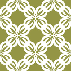 Fototapeta premium White floral seamless pattern on olive green background