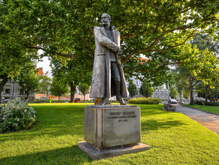 Maribor, Slovenia - May 22, 2018:  Statute of Slovene general and poet Rudolf Maister in summer...