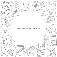 Vector Online healthcare and medicine pattern. Online healthcare and medicine background with world