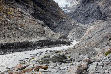 Flowing river at the base of Franz Josef Glacier, New Zealand