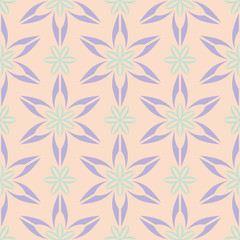 Fototapeta premium Beige floral background. Seamless pattern with violet and blue elements