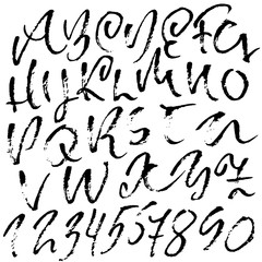 Hand drawn dry brush lettering. Grunge style alphabet. Handwritten font. Vector illustration.