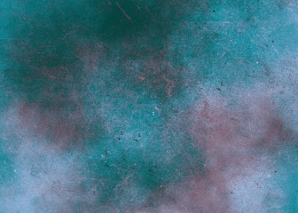 Emerald green blue abstract textured background texture to the pink point with spots of paint. Blank background design banner.