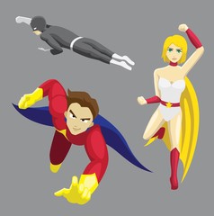 Superhero Set Poses Cartoon Vector Illustration 7