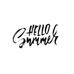 Hello summer. Hand drawn lettering for your design. Vector illustration isolated on white background. Modern dry brush inscription.