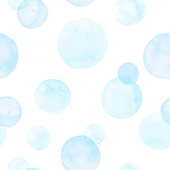 Watercolor vector texture. Aquarelle circles in pastel colors. Seamless pattern. Watercolor blue and golden spots isolated on white background.