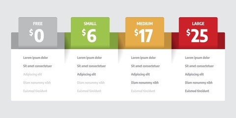 Web pricing table template for business plan. Comparison of services.