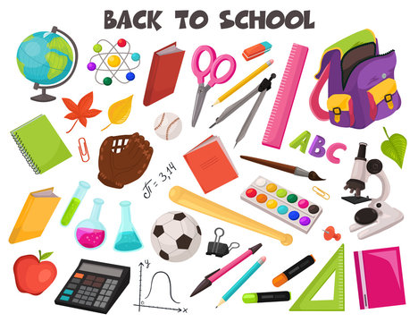 Hand drawn school objects collection. Vector illustration of education design elements isolated on white background. Back to school