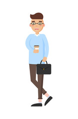 Man Holding Coffee Suitcase Vector Illustration