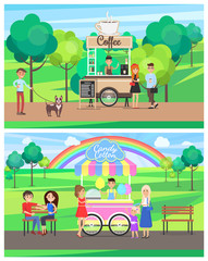 Street Food Posters Colorful Vector Illustrations
