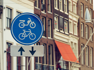 Traffic signs bicycle in Amsterdam, Europe.