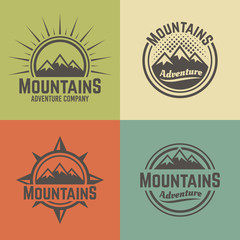 Mountains four vector colored vintage emblems