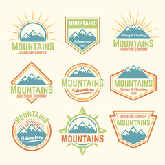 Mountains isolated vector colored vintage badges