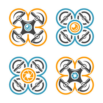 Drones or quadrocopters set of four colored icons