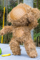  Nantou county, Taiwan, 27th of Feb., 2015 : Bamboo made into decoration in the shape of monkey making interesting moves.