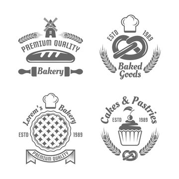 Bakery and pastries vector black isolated emblems
