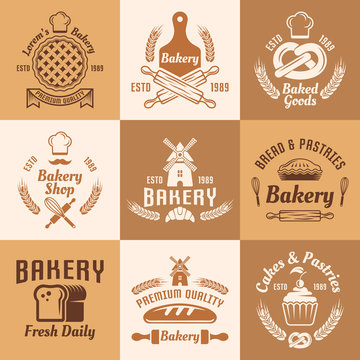 Bakery and pastries vector vintage colored emblems