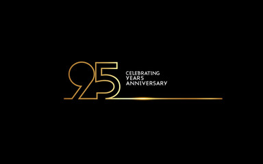 95 Years Anniversary logotype with golden colored font numbers made of one connected line, isolated on black background for company celebration event, birthday