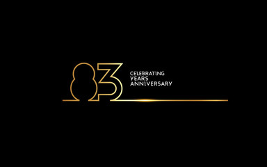 83 Years Anniversary logotype with golden colored font numbers made of one connected line, isolated on black background for company celebration event, birthday