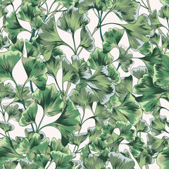 Green Ginkgo Vector Seamless Vector Background